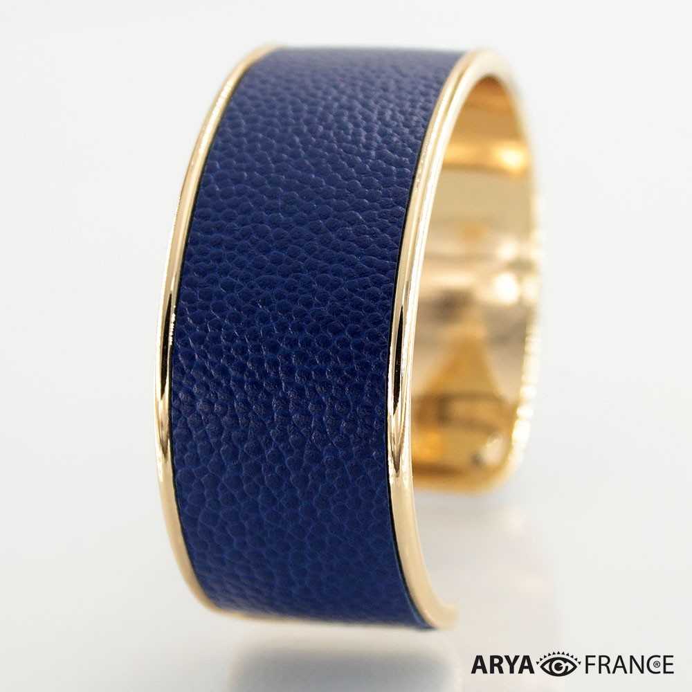 Bracelet Bleu Marine Finition Dor Cuir Epv De Luxe Taurillon